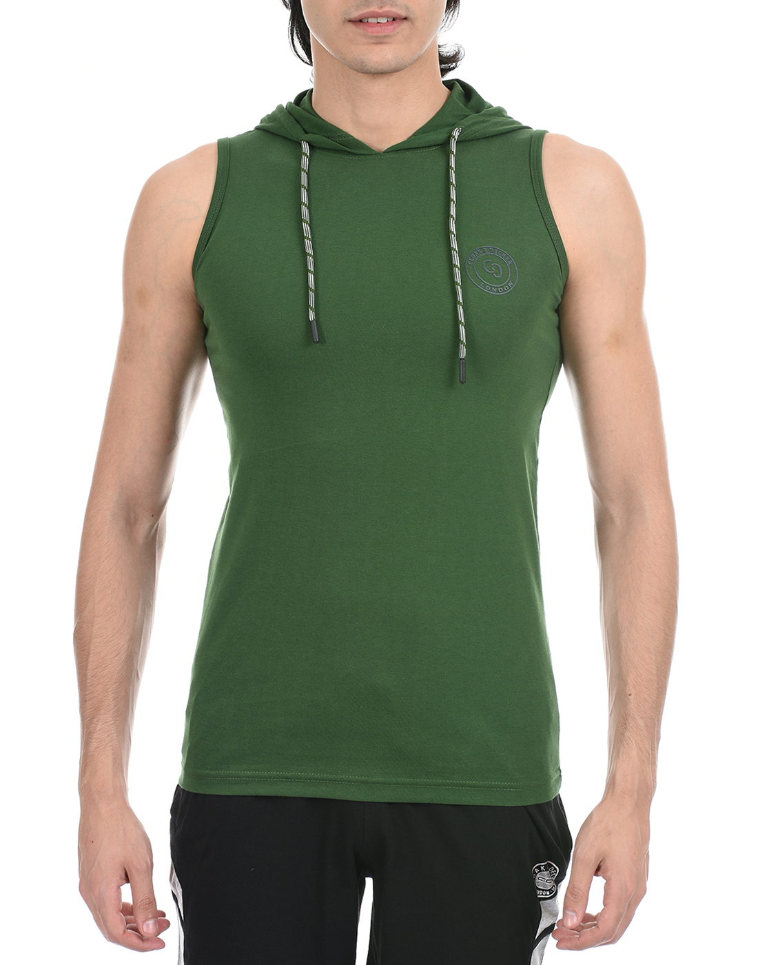 Cloak & Decker by Monte Carlo Men Dark Green Sleeveless Hooded Tshirt